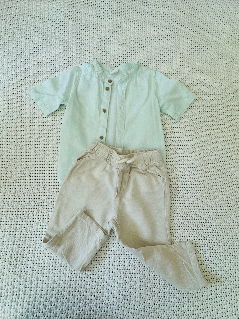 H&M Mint Green Top and Beige Pants Kids Matching Set